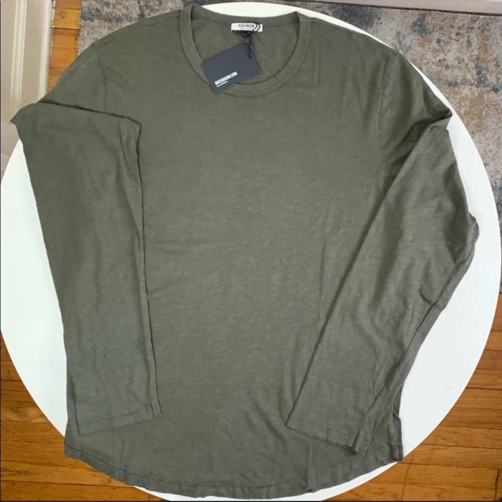 Buck Mason Resin Long Sleeve Slub Curved Hem Tee L